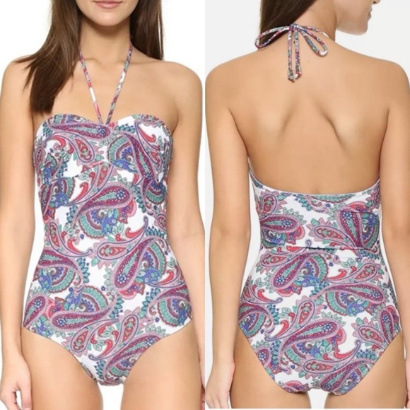 Shoshanna Swimwear Paisley Halterneck One-Piece Swimsuit Sz 8 Multicolor